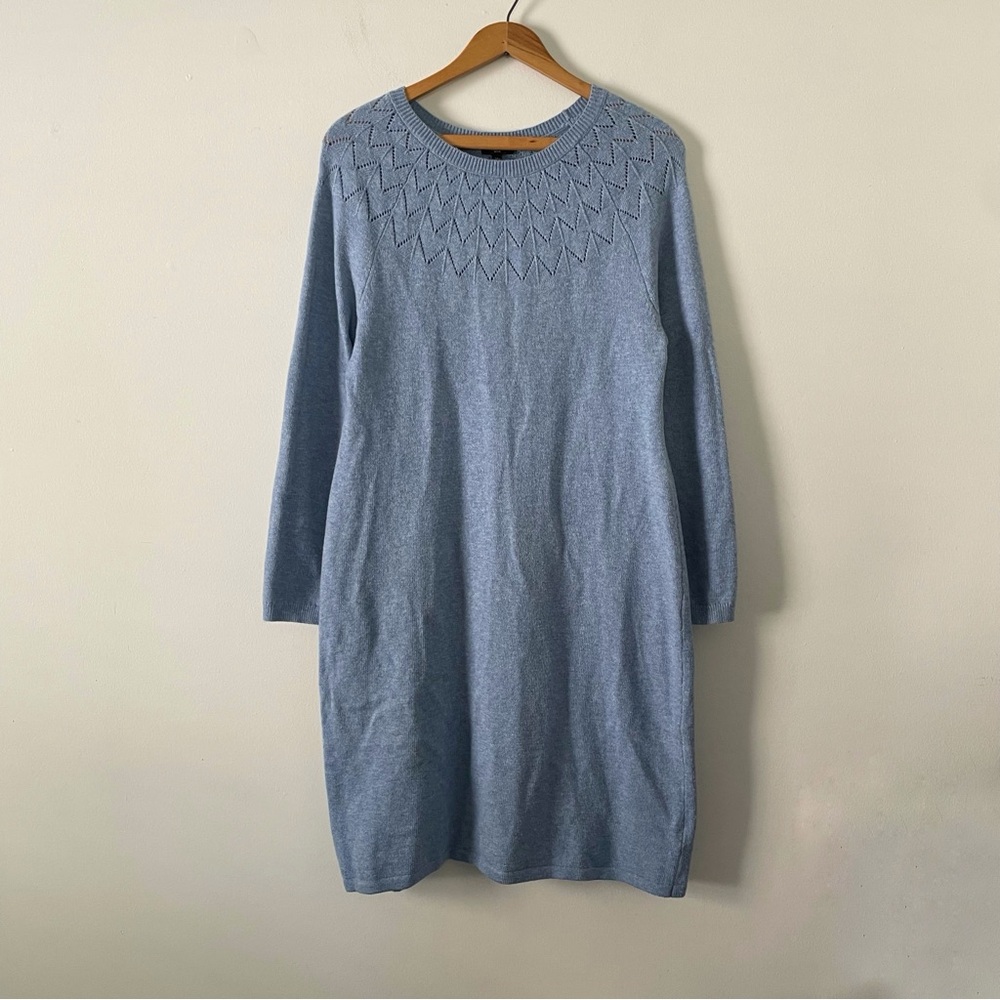 Talbots Baby Blue Pointelle Knit Long Sleeve Sweater Dress Size Large Petite